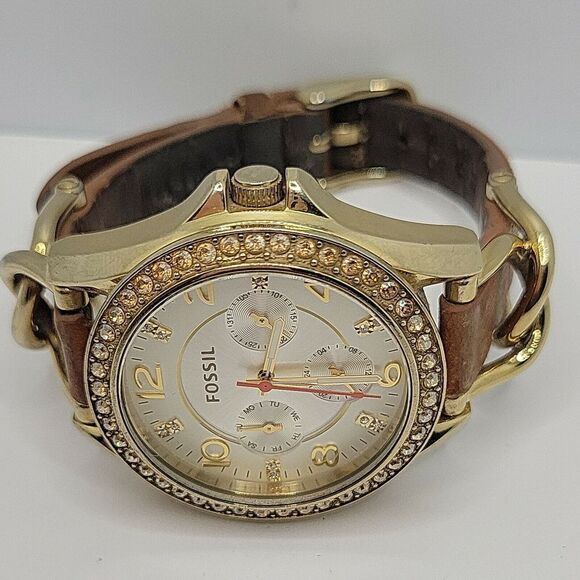 Fossil Riley ES3723 Women's Brown Leather Analog Silver Dial Quartz Watch DE19 - Picture 6 of 10